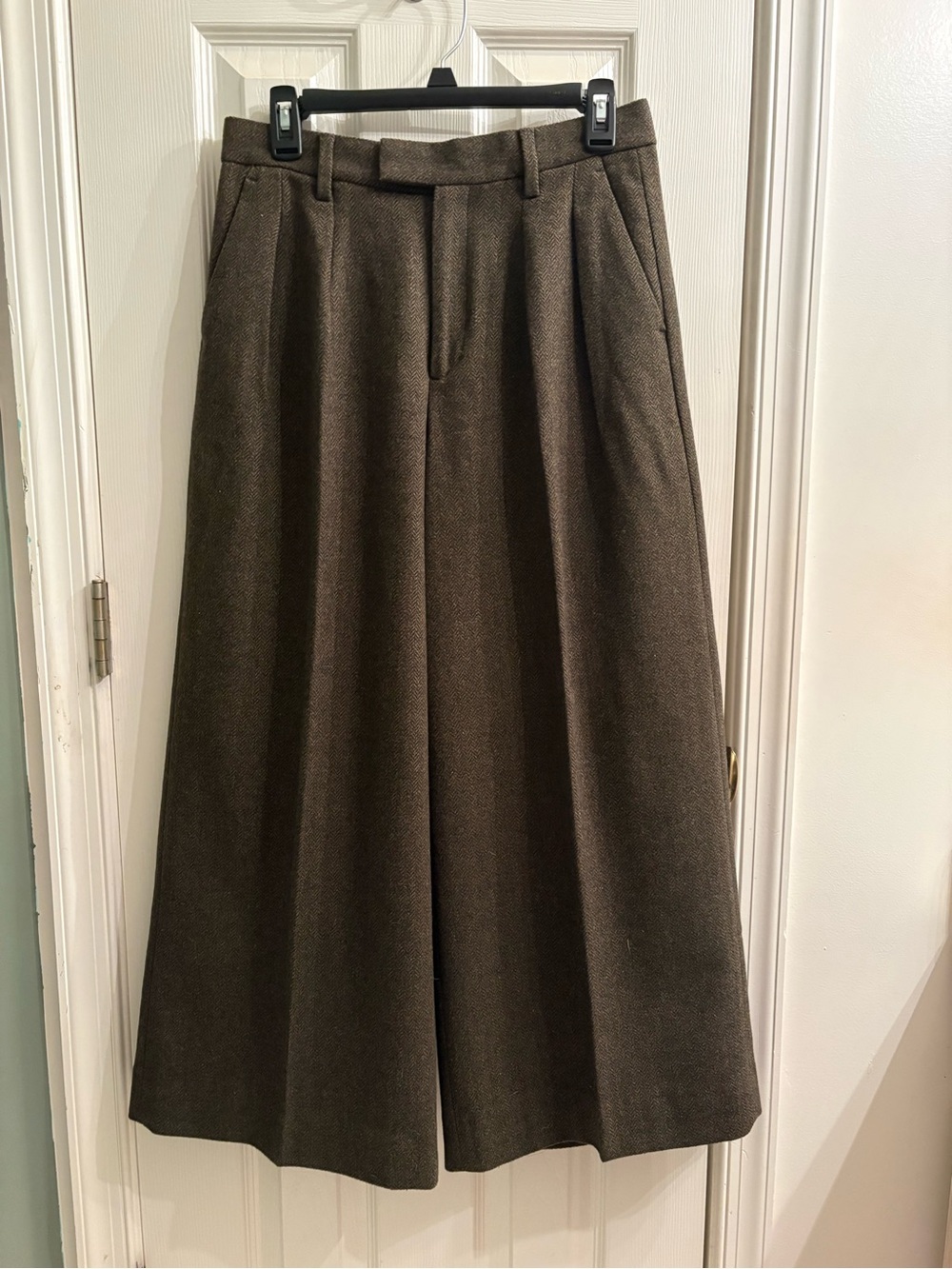 BR Herringbone Wide Leg Pants, Olive/Brown, Sz 4